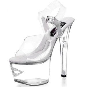 ISO! Tip Jar-708-3 | Silver Glitter Lips US size 7 Pleaser Platform High Heels